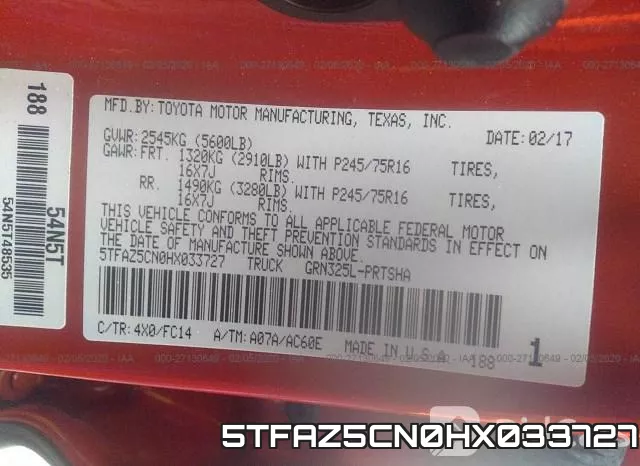 5TFAZ5CN0HX033727 фото 10