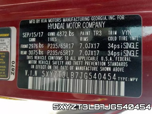 5XYZT3LB7JG540454 фото 2
