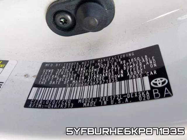 5YFBURHE6KP871835 фото 2