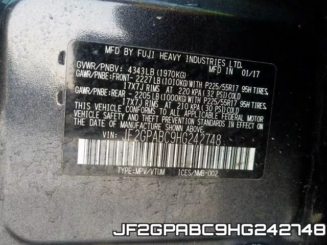 JF2GPABC9HG242748 фото 2