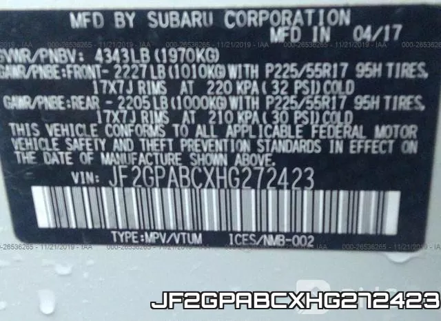 JF2GPABCXHG272423 фото 10