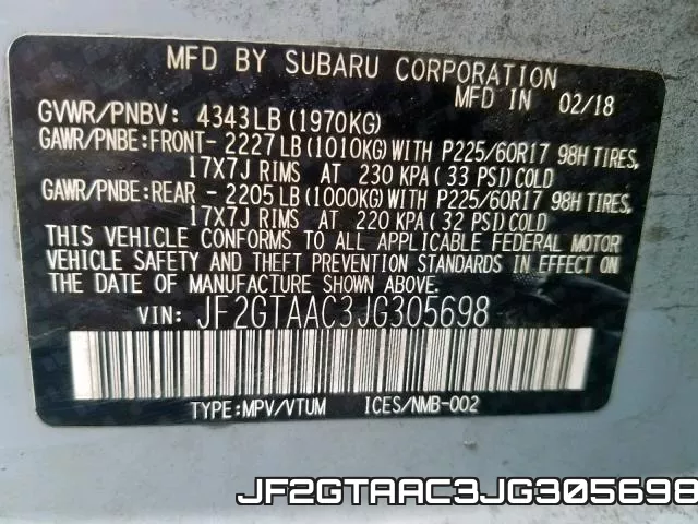 JF2GTAAC3JG305698 фото 2