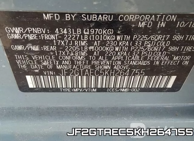 JF2GTAEC5KH264755 фото 10
