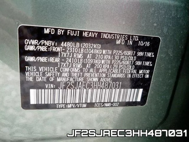 JF2SJAEC3HH487031 фото 2