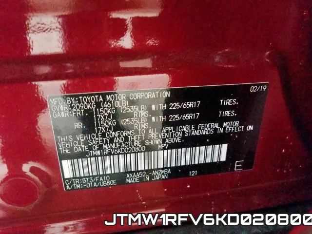 JTMW1RFV6KD020800 фото 2
