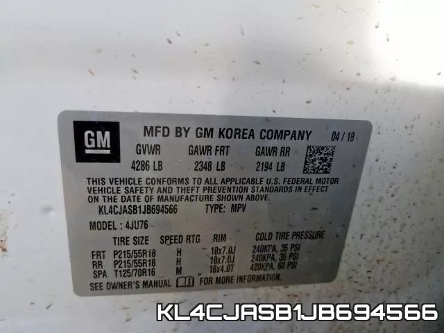 KL4CJASB1JB694566 фото 2
