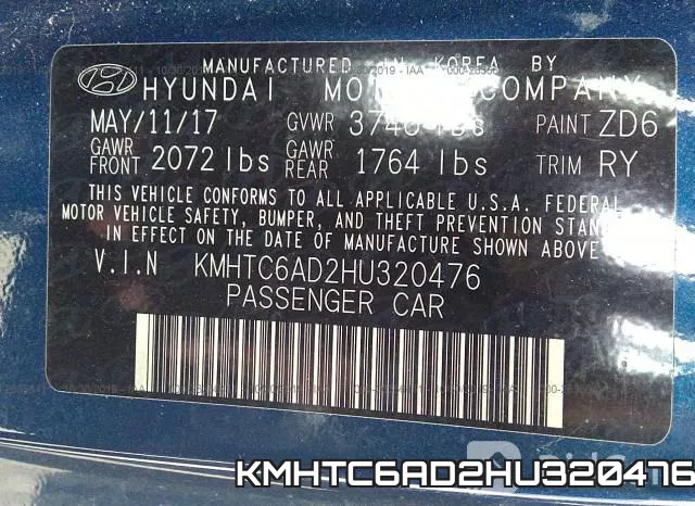 KMHTC6AD2HU320476 фото 10