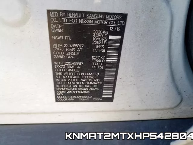 KNMAT2MTXHP542804 фото 2