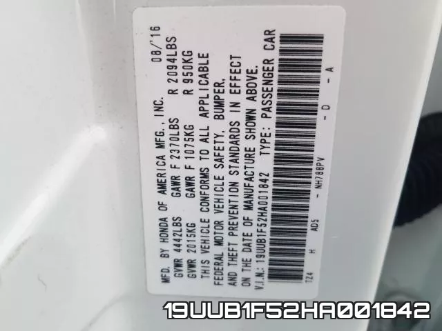 19UUB1F52HA001842 фото 2