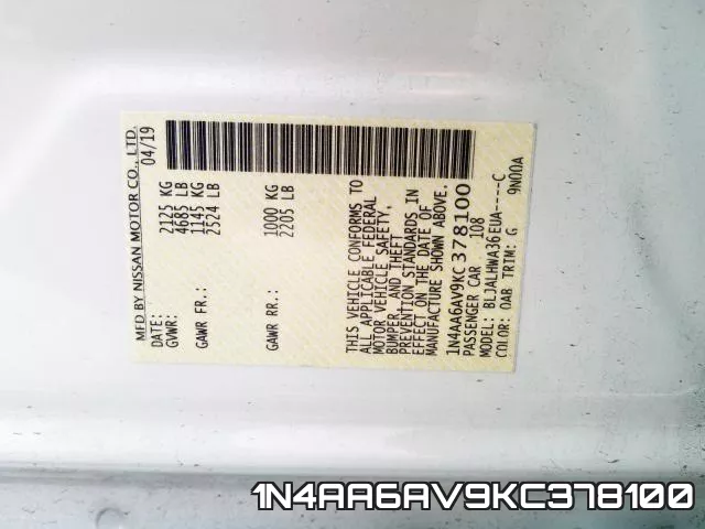 1N4AA6AV9KC378100 фото 2