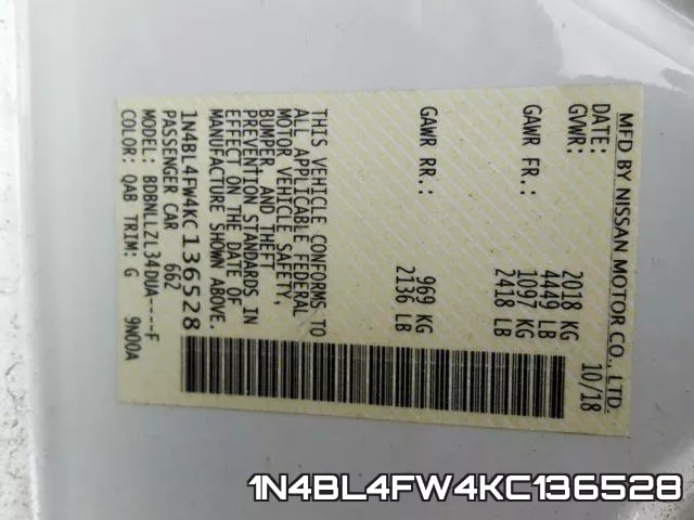 1N4BL4FW4KC136528 фото 2
