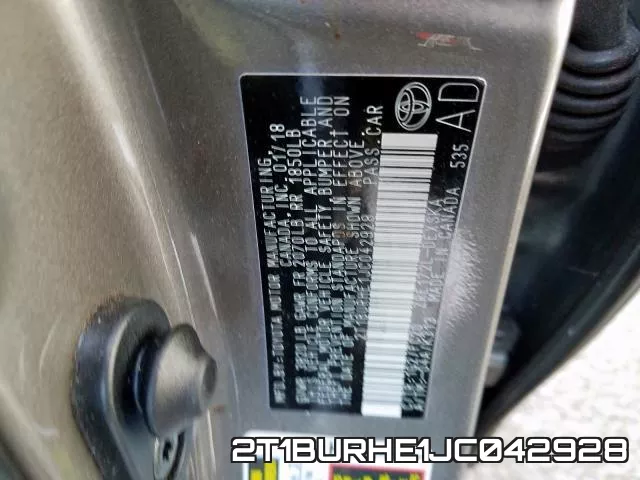 2T1BURHE1JC042928 фото 2