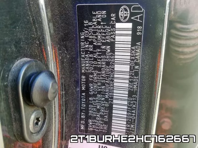 2T1BURHE2HC762667 фото 2