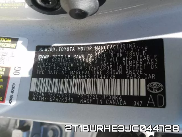 2T1BURHE3JC044728 фото 2