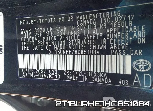 2T1BURHE7HC851084 фото 10