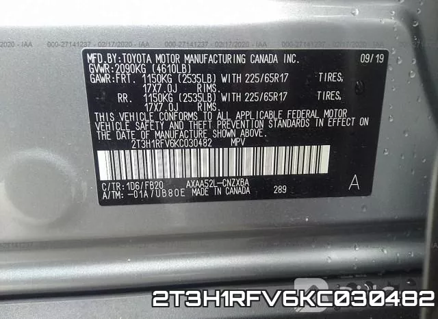 2T3H1RFV6KC030482 фото 10