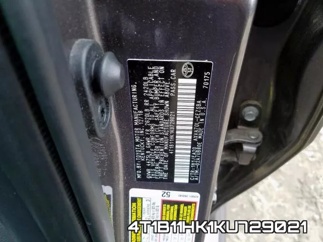 4T1B11HK1KU729021 фото 2