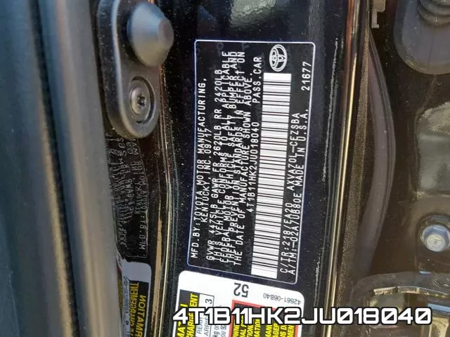 4T1B11HK2JU018040 фото 2