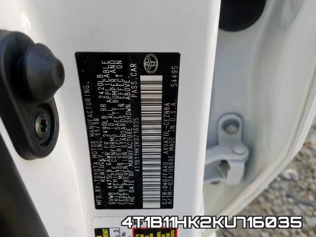 4T1B11HK2KU716035 фото 2