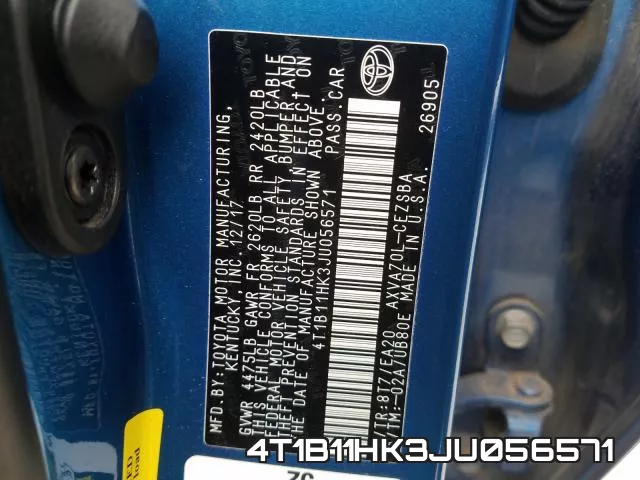 4T1B11HK3JU056571 фото 2