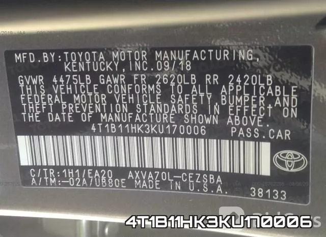 4T1B11HK3KU170006 фото 10