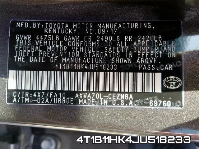 4T1B11HK4JU518233 фото 2