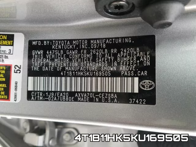 4T1B11HK5KU169505 фото 2