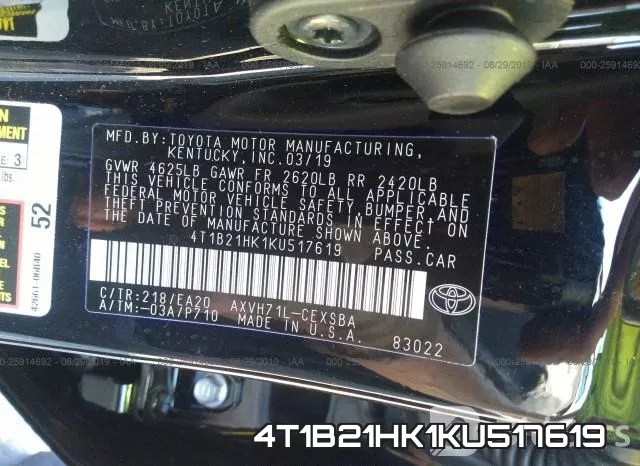 4T1B21HK1KU517619 фото 10