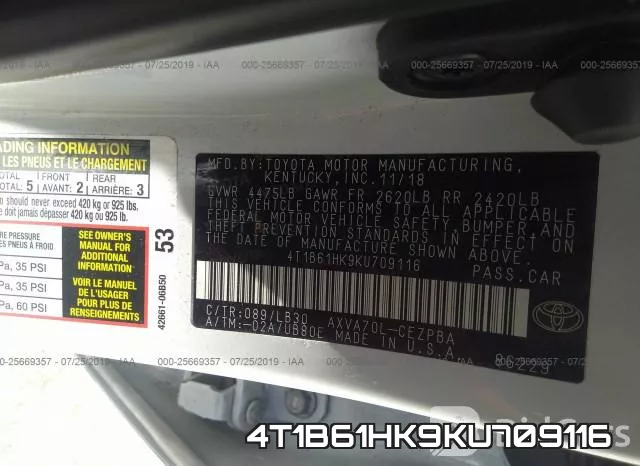 4T1B61HK9KU709116 фото 10