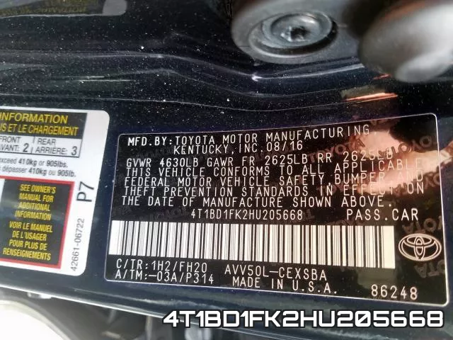 4T1BD1FK2HU205668 фото 2