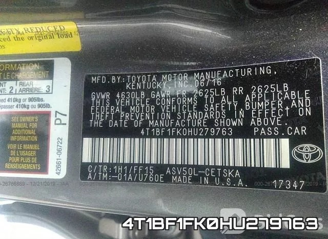 4T1BF1FK0HU279763 фото 10