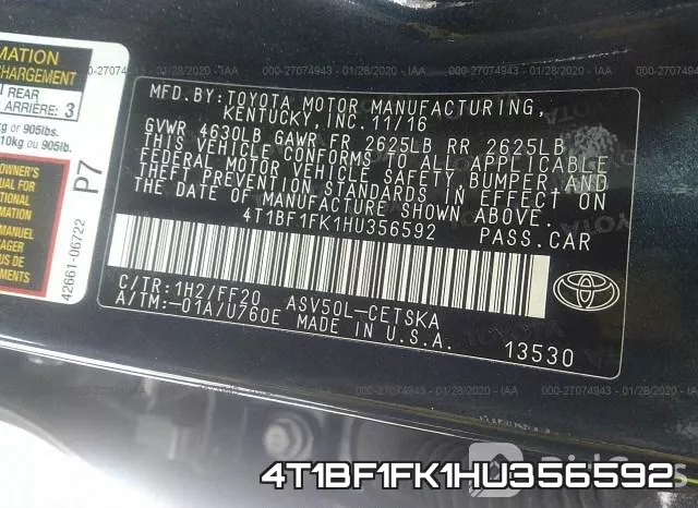 4T1BF1FK1HU356592 фото 10