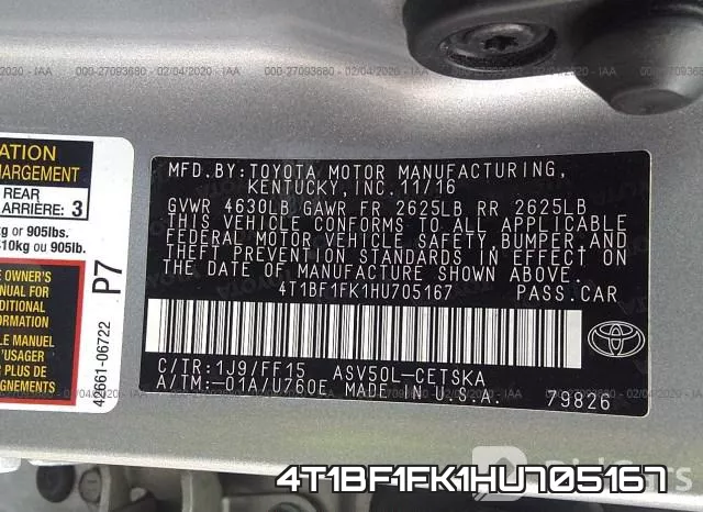 4T1BF1FK1HU705167 фото 10