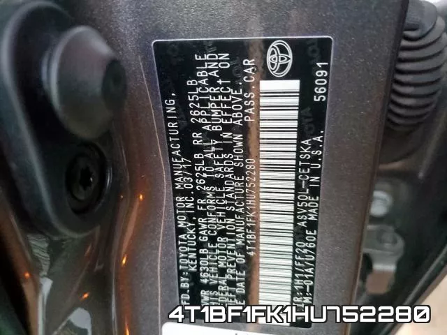 4T1BF1FK1HU752280 фото 2