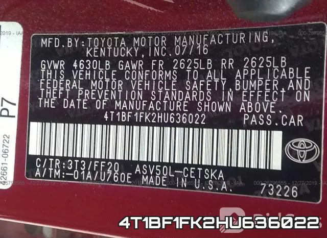 4T1BF1FK2HU636022 фото 10