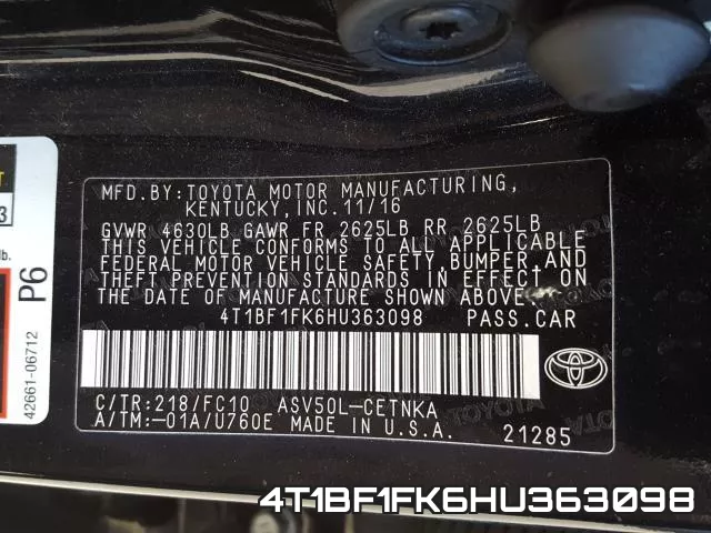 4T1BF1FK6HU363098 фото 2