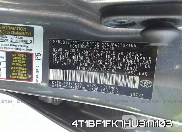 4T1BF1FK7HU317103 фото 10
