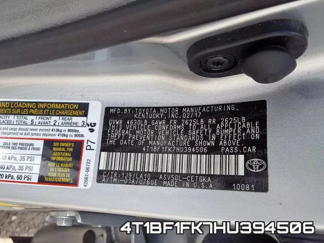 4T1BF1FK7HU394506 фото 2