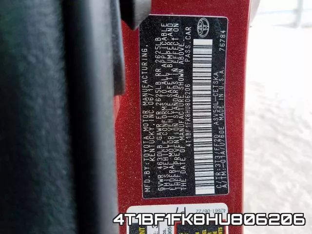 4T1BF1FK8HU806206 фото 2