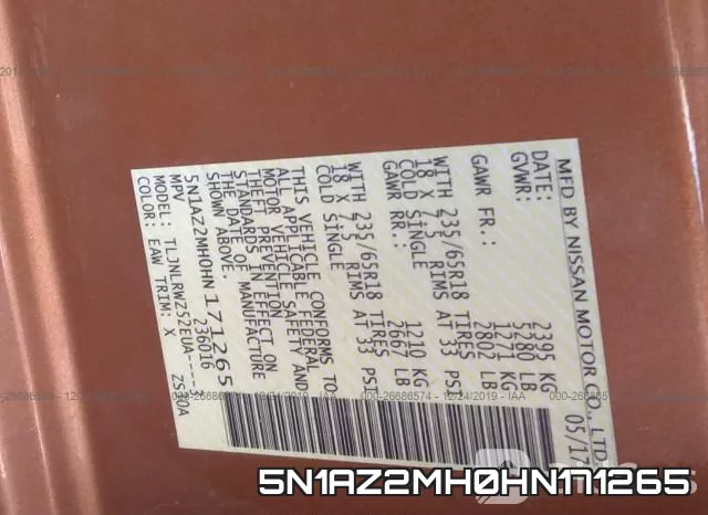 5N1AZ2MH0HN171265 фото 10