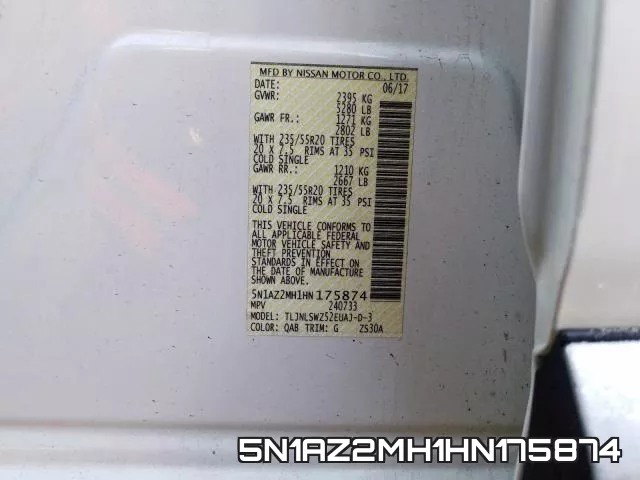 5N1AZ2MH1HN175874 фото 2