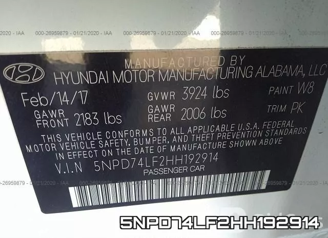 5NPD74LF2HH192914 фото 10