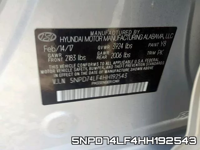 5NPD74LF4HH192543 фото 2