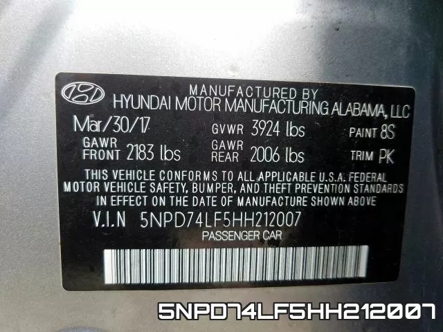 5NPD74LF5HH212007 фото 2