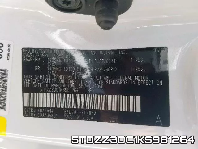 5TDZZ3DC1KS981264 фото 2