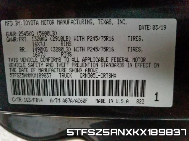 5TFSZ5ANXKX189837 фото 2