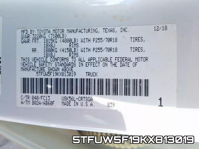 5TFUW5F19KX813019 фото 2