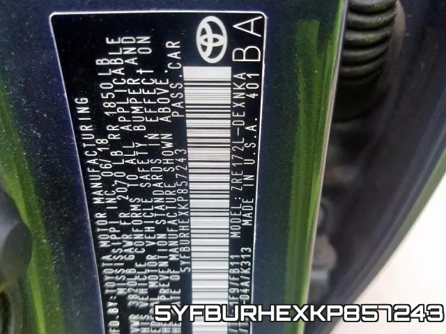 5YFBURHEXKP857243 фото 2
