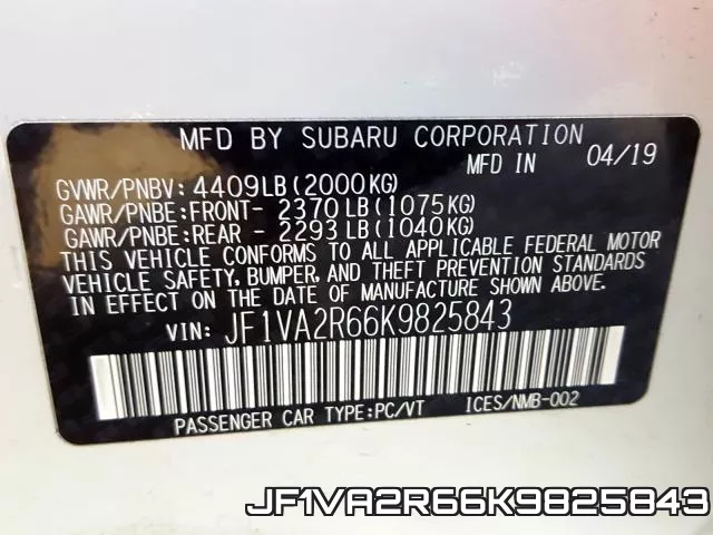 JF1VA2R66K9825843 фото 2