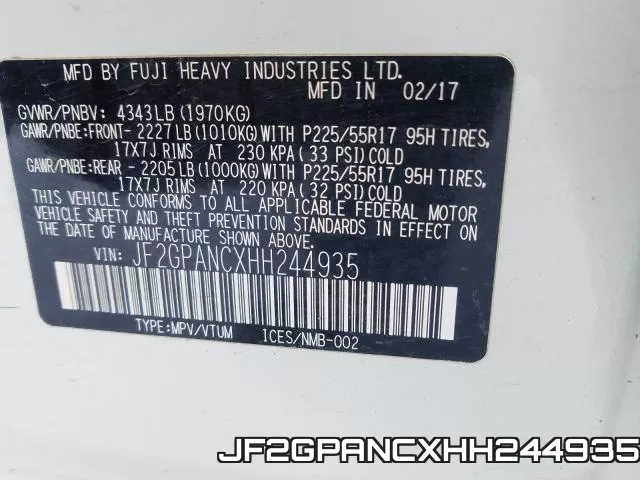JF2GPANCXHH244935 фото 2